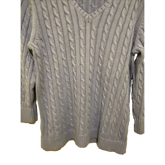 L.L. Bean Cable Knit Sweater Women's Size Large Periwinkle Blue 100% Cotton - Picture 4 of 10